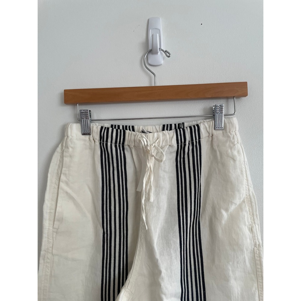 NWT Madewell Pants Pull On Linen Blend Small Bold Placement Stripe Cream Black - Picture 7 of 13